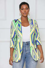 Geometric Print Long Sleeve OL Blazer Coat MK-3128