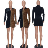 Contrast Color Velvet Long Sleeve Mini Dress YD-8643