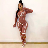 Plus Size Pink Letter Print Hooded 2 Piece Pants Sets MEI-9277