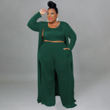 Plus Size Solid Tank Top+Long Cloak+Pants 3 Piece Sets NNWF-7293