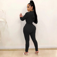 Plus Size Pink Letter Print Hooded 2 Piece Pants Sets MEI-9277