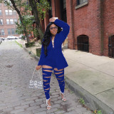 Sexy Blazer Coat And Hole Pants 2 Piece Sets LUO-3668