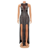 Sexy Mesh Hot Drilling Split Night Club Dress (Without Gloves)GOSD-6794