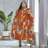 Plus Size Printed Long Sleeve Maxi Dress OSIF-22526