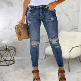 Plus Size Denim Ripped Hole Skinny Jeans HSF-2629-1