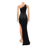 Sexy Hot Drilling One Shoulder Split Night Club Dress GOSD-6692