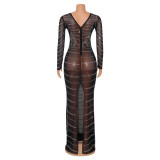 Sexy Hot Drilling See Through Split Night Club Dress GOSD-6687