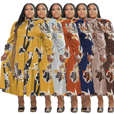 Plus Size Printed Long Sleeve Maxi Dress OSIF-22526