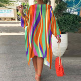 Plus Size Colorful Stripe Long Sleeve Midi Dress NY-10259