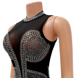 Sexy Mesh Hot Drilling Split Night Club Dress (Without Gloves)GOSD-6794