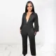 Solid V Neck Long Sleeve Jumpsuit LSD-83133