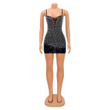 Sexy Hot Drilling Spaghetti Strap Night Club Dress GOSD-6697