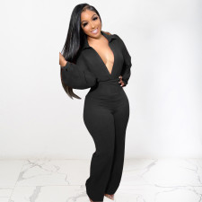 Solid V Neck Long Sleeve Jumpsuit LSD-83133