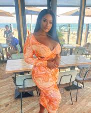 Tie Dye Print Hollow Out Long Sleeve Midi Dress BGN-267
