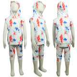 Kids Tie-Dye Print Sleeveless Hooded Two Piece Set GYMF-YM029