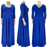 Plus Size Solid 3/4 Sleeve Big Swing Maxi Dress LDS-3313