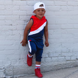 Kids Sleeveless Colorblock Hooded Sports Casual Set GYMF-YM045