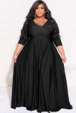 Plus Size Solid 3/4 Sleeve Big Swing Maxi Dress LDS-3313