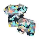 Kids Print Short Sleeve Shorts 2 Piece Set GYMF- YM008