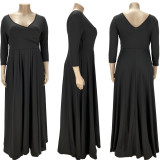 Plus Size Solid 3/4 Sleeve Big Swing Maxi Dress LDS-3313