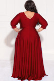 Plus Size Solid 3/4 Sleeve Big Swing Maxi Dress LDS-3313