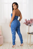 Denim Strapless off Shoulder Tight Jeans Jumpsuit LX-6947