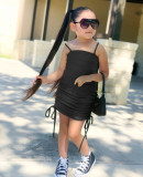 Kids Girls Solid Color Drawstring Sling Dress GYMF-YM072