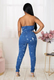 Denim Strapless off Shoulder Tight Jeans Jumpsuit LX-6947