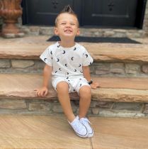 Kids Moon Print Short Sleeve Shorts Two Piece Set GYMF-YM066