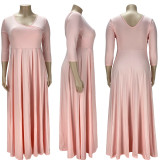 Plus Size Solid 3/4 Sleeve Big Swing Maxi Dress LDS-3313