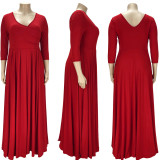 Plus Size Solid 3/4 Sleeve Big Swing Maxi Dress LDS-3313