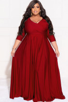 Plus Size Solid 3/4 Sleeve Big Swing Maxi Dress LDS-3313