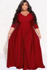 Plus Size Solid 3/4 Sleeve Big Swing Maxi Dress LDS-3313