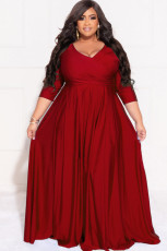 Plus Size Solid 3/4 Sleeve Big Swing Maxi Dress LDS-3313