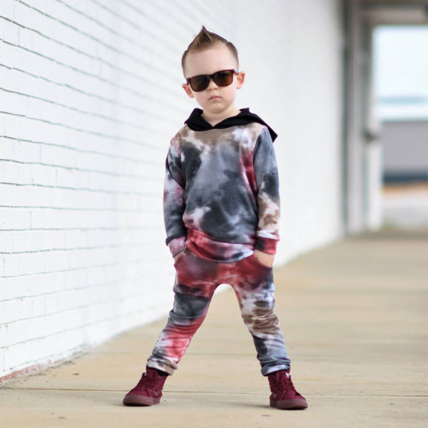 Kids Tie-dye Hooded Two Piece Pants Set GYMF-YM020