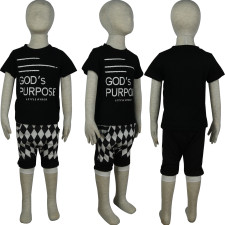Kids Letter Print Short Sleeve Plaid Shorts Two Piece Set GYMF-YM009