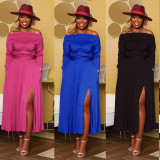 Plus Size Sexy Off Shoulder Side Slit Dress NY-10246