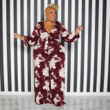 Plus Size Fashion Print V-Neck Jumpsuit With Belt OSIF-22528