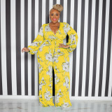 Plus Size Fashion Print V-Neck Jumpsuit With Belt OSIF-22528