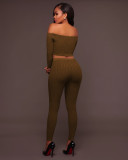Sexy Ribbed Off Shoulder Two Piece Pants Sets TE-4469