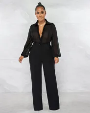 Fashion Chiffon Splice Long Sleeve Jumpsuit ME-8199