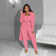 Plus Size Solid Vest+Pants+Long Sleeve Coat 3 Piece Sets ZDF-31238