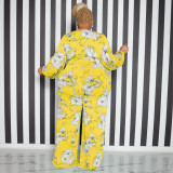 Plus Size Fashion Print V-Neck Jumpsuit With Belt OSIF-22528