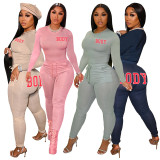 Letter Print Long Sleeve And Pants 2 Piece Set CXLF-8080