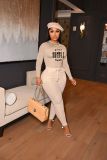 Casual Letter Print Long Sleeve Two Piece Pants Set CXLF-8077