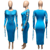Solid Slim Long Sleeve Ripped Dress ME-8195