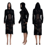 Sexy Knit Hollow Out Hooded Midi Dress TR-1219