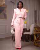 Solid Blazer Coat And Pants Two Piece Sets OMY-81054
