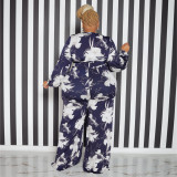 Plus Size Fashion Print V-Neck Jumpsuit With Belt OSIF-22528