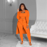 Plus Size Solid Vest+Pants+Long Sleeve Coat 3 Piece Sets ZDF-31238